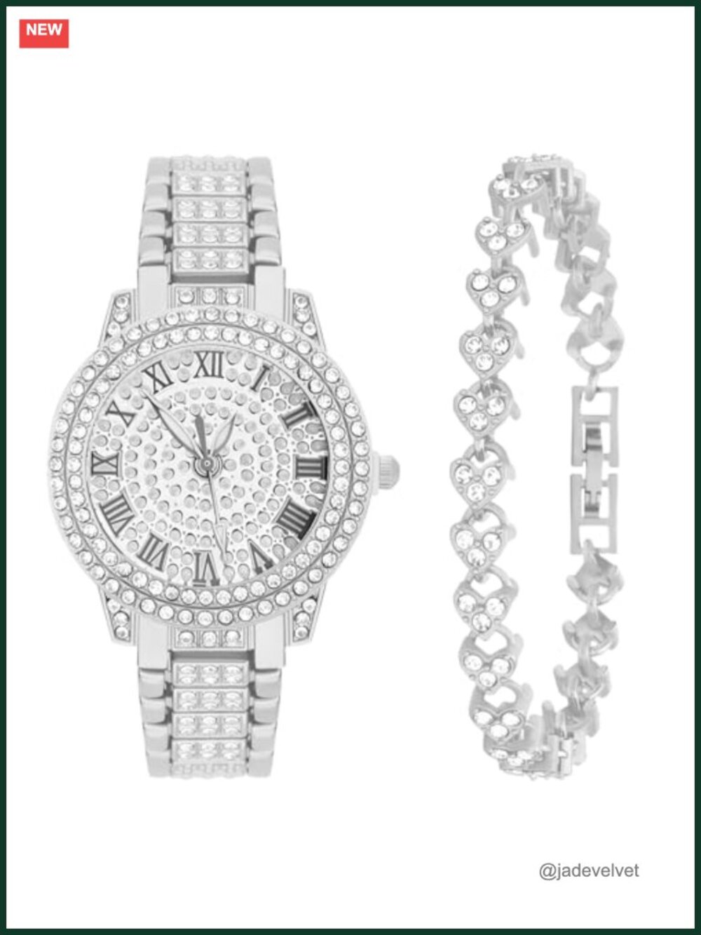 Cubic Zirconia Watch Bracelet Set Analog Skeleton Dress